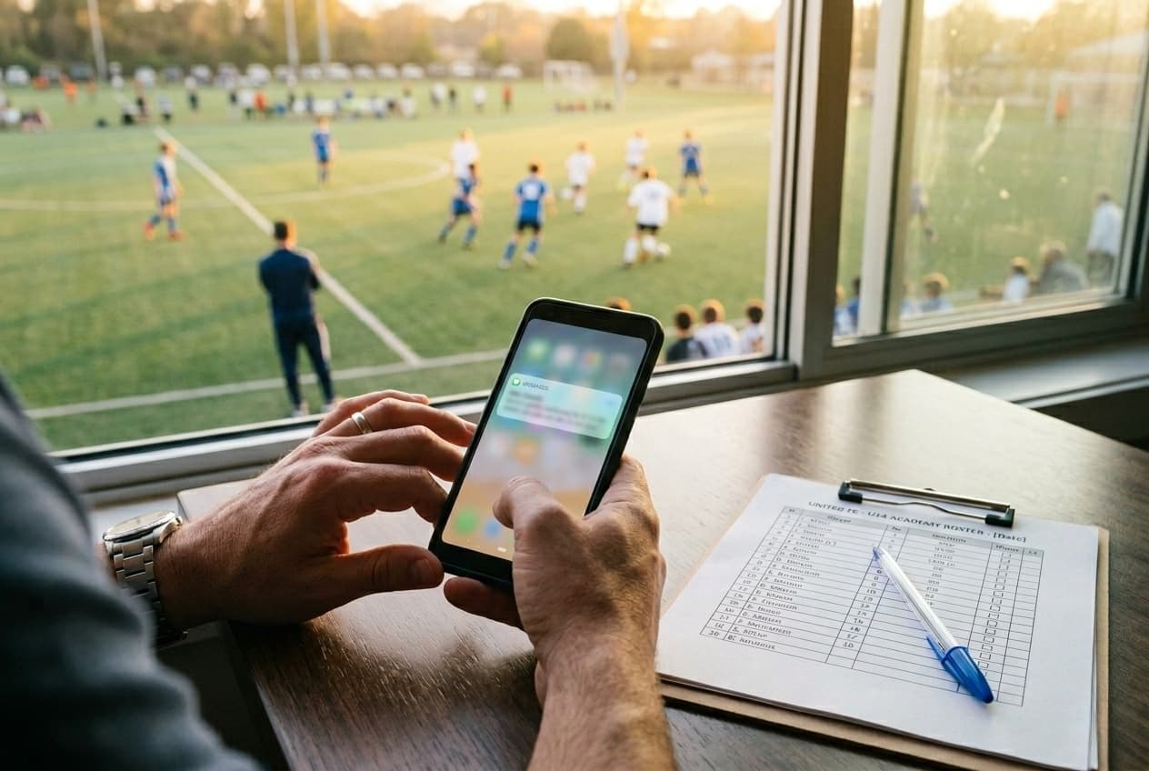 Youth soccer club director sending a bilingual parent communication from their phone
